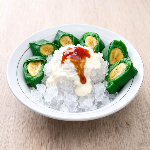 Image of Classic Makassar Es Pisang Ijo (Green Banana Ice Dessert)