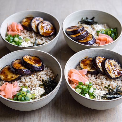 Image of Maple Soy Glazed Eggplant Donburi